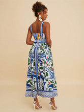 Blue Printed Sleeveless Parrot Vacation Dress